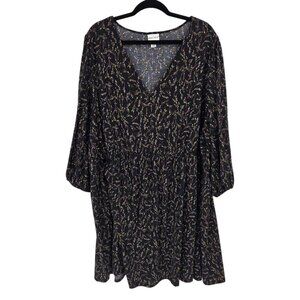 Ava & viv womens 4x black floral dress balloon sleeves elastic waist v neck